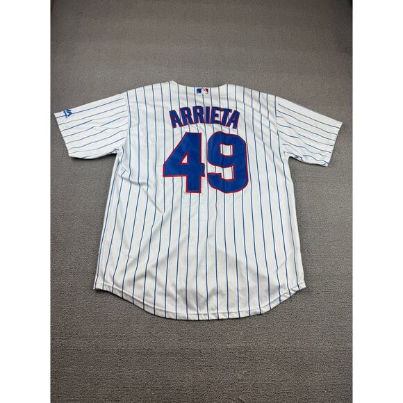 Majestic Chicago Cubs CoolBase Pinstripe Jake Arrieta #49 Baseball Jersey Size M - Picture 2 of 16